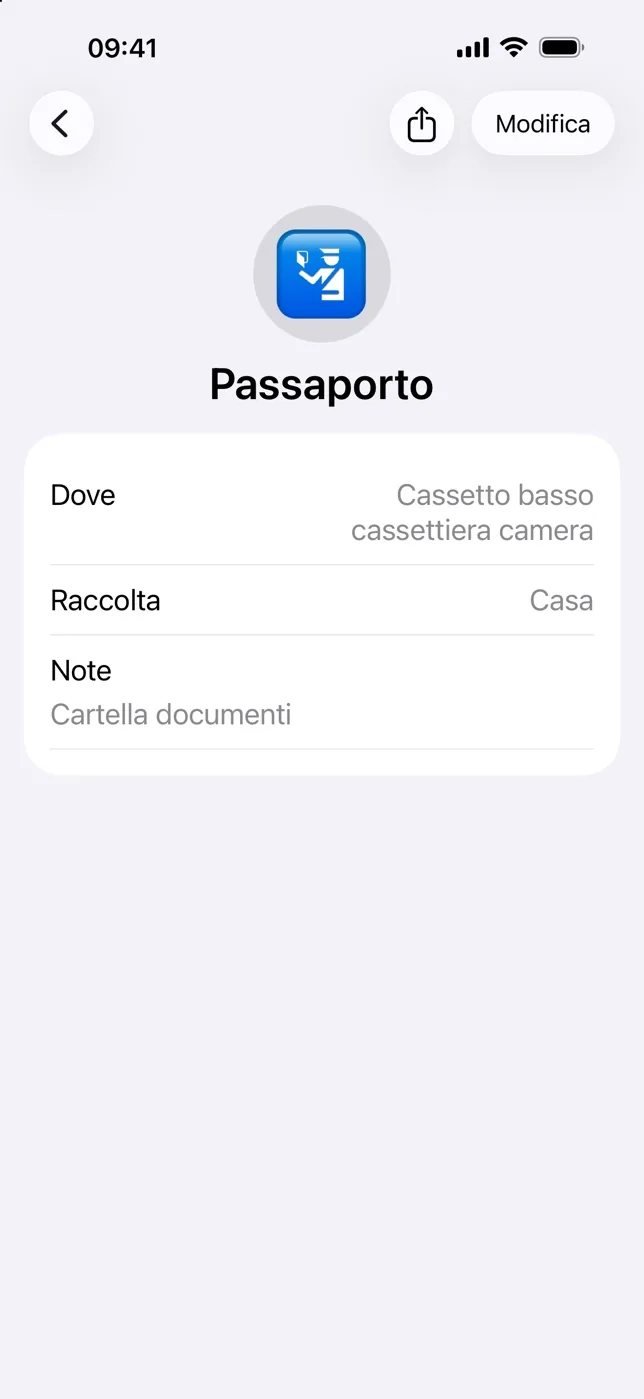 Scheda del passaporto con il posto in cui si trova