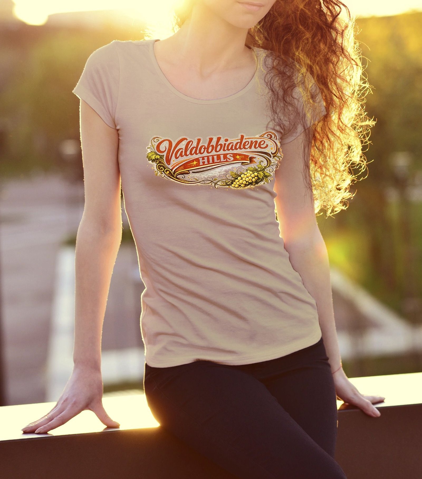T-shirt sabbia Valdobbiadene Hills con grappolo d'uva
